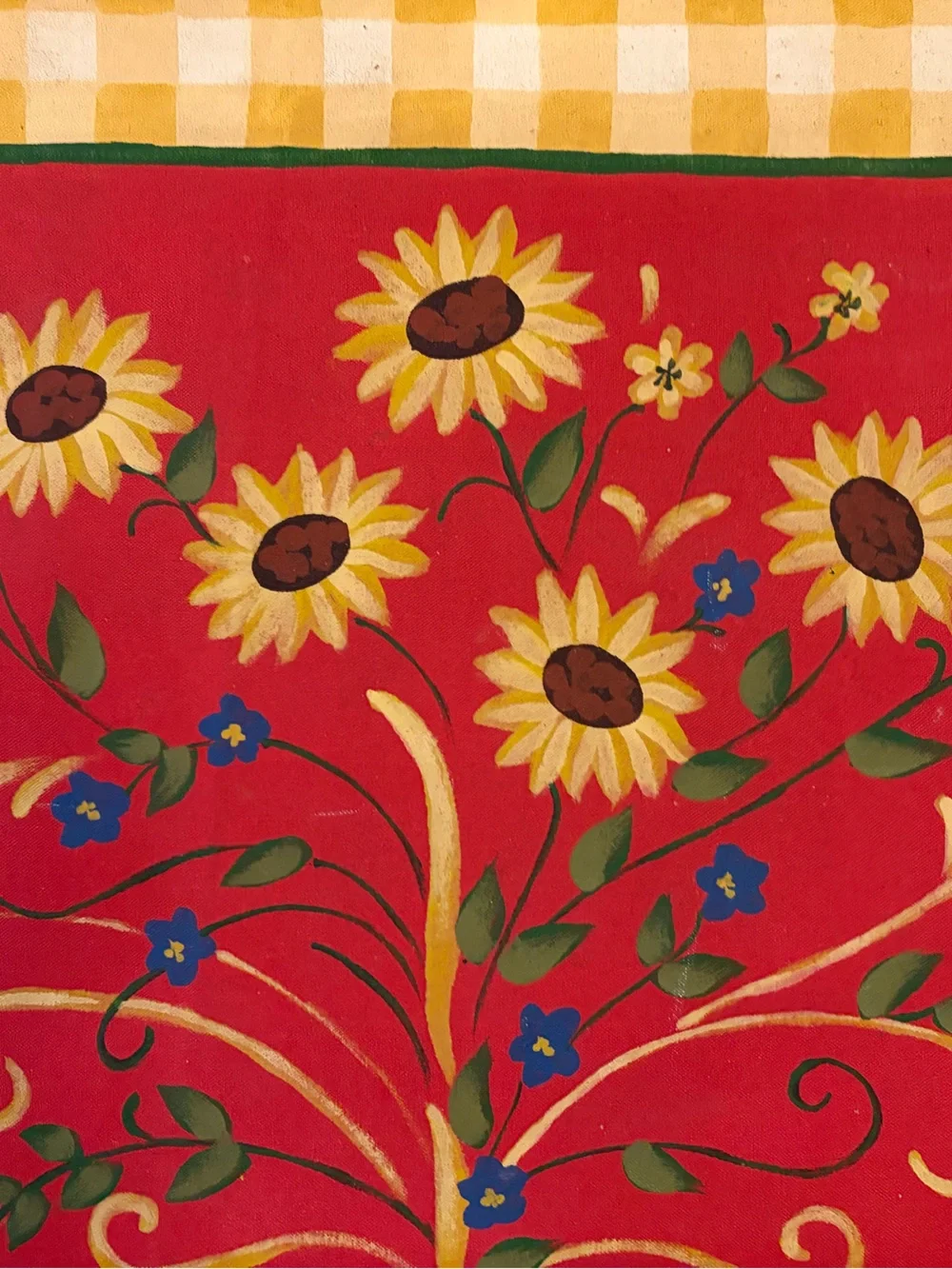 Cotton Floor Cloth With Sunflowers and Yellow & White Gingham Border